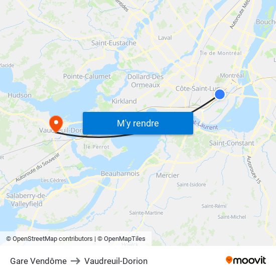 Gare Vendôme to Vaudreuil-Dorion map