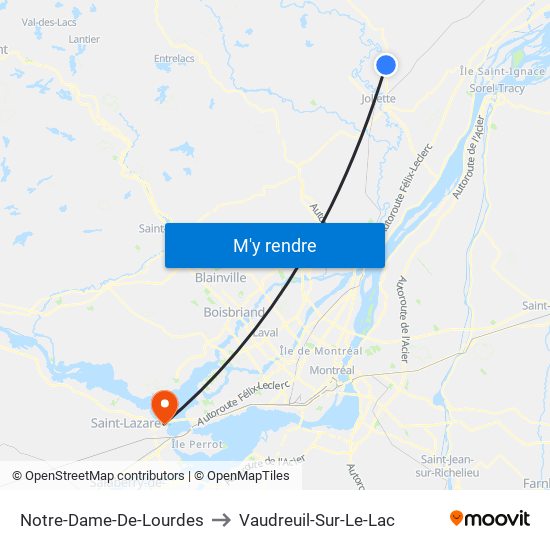 Notre-Dame-De-Lourdes to Vaudreuil-Sur-Le-Lac map