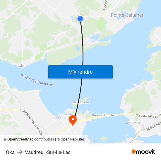 Oka to Vaudreuil-Sur-Le-Lac map