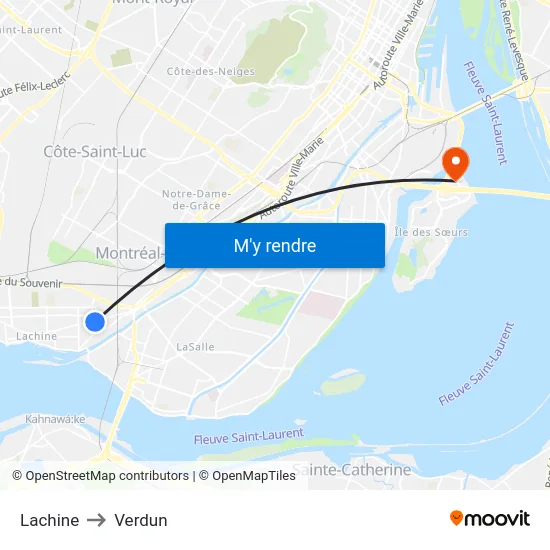 Lachine to Verdun map