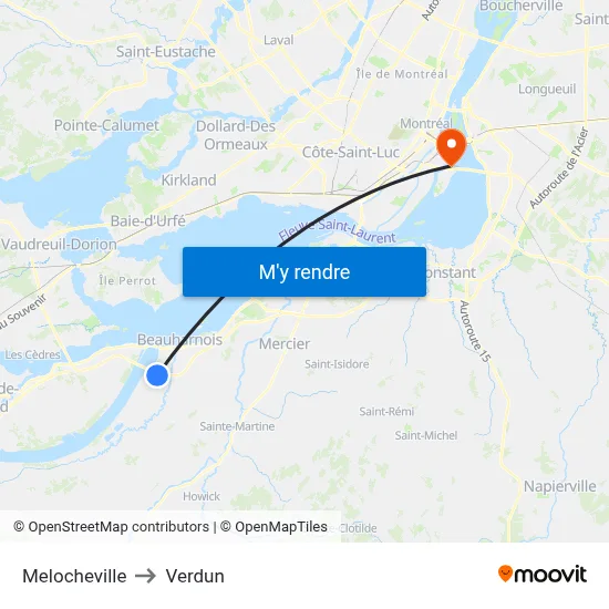 Melocheville to Verdun map