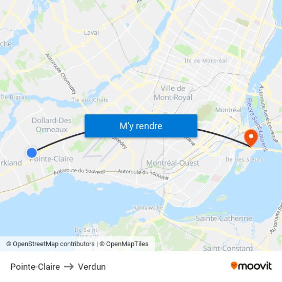 Pointe-Claire to Verdun map