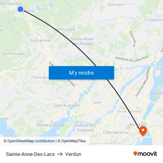 Sainte-Anne-Des-Lacs to Verdun map