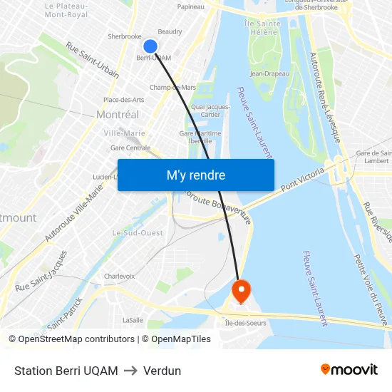 Station Berri UQAM to Verdun map