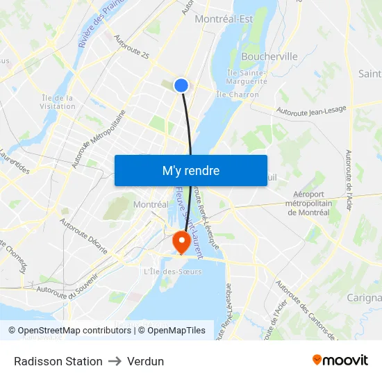 Radisson Station to Verdun map