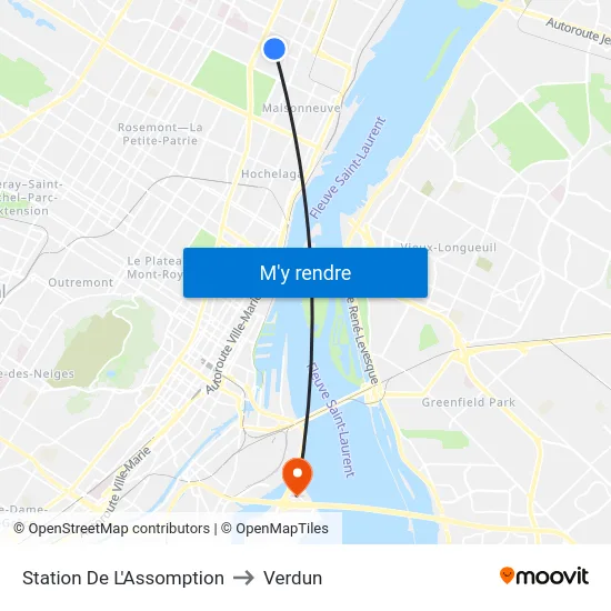 Station De L'Assomption to Verdun map