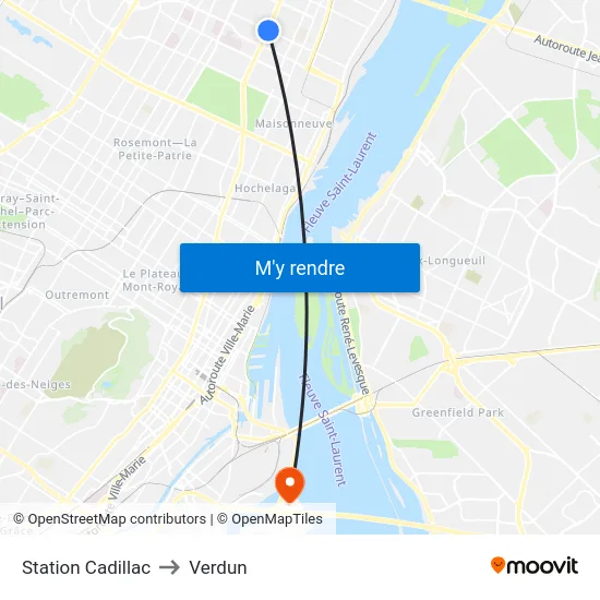 Station Cadillac to Verdun map