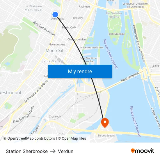 Station Sherbrooke to Verdun map