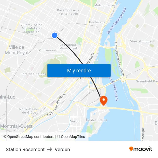 Station Rosemont to Verdun map
