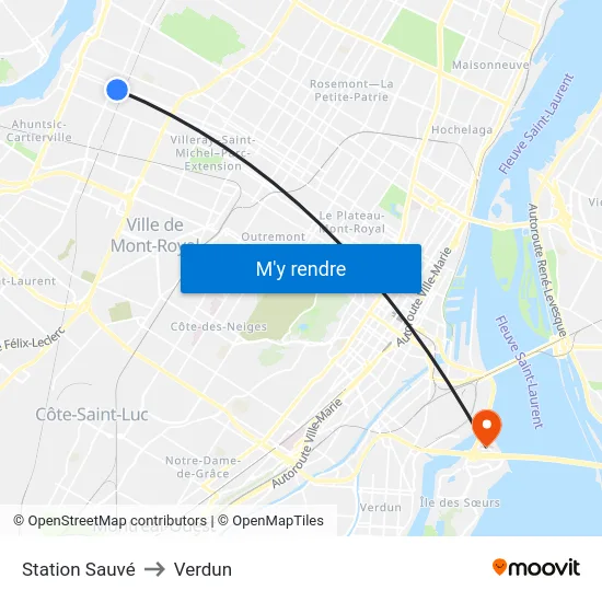 Station Sauvé to Verdun map