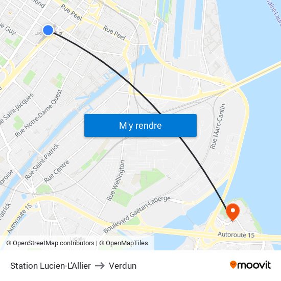 Station Lucien-L'Allier to Verdun map