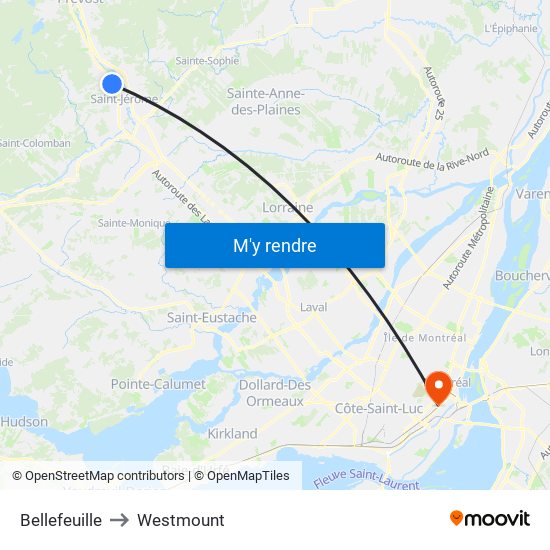 Bellefeuille to Westmount map
