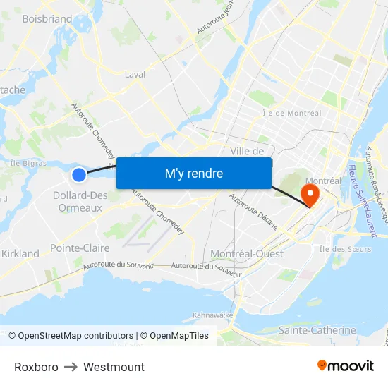 Roxboro to Westmount map