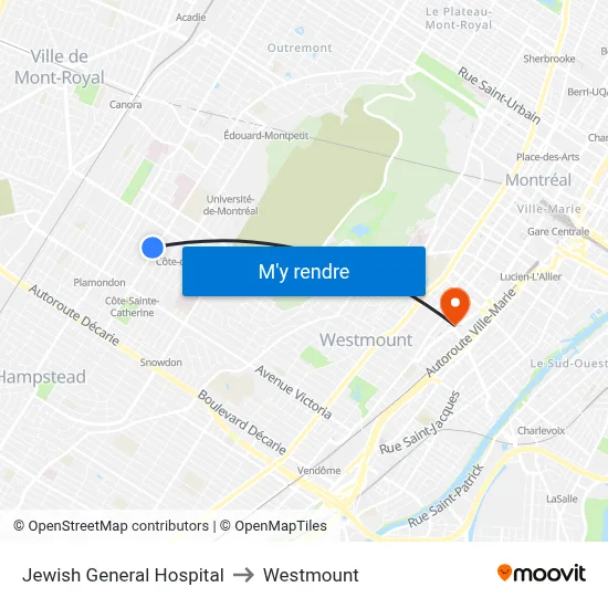 Jewish General Hospital to Westmount map