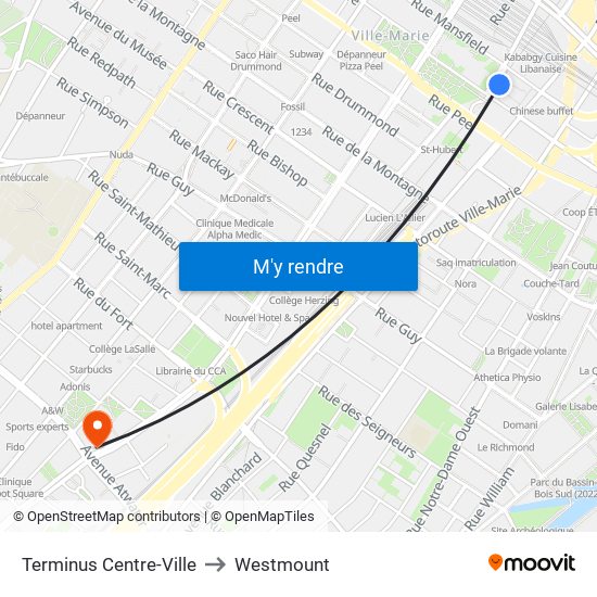 Terminus Centre-Ville to Westmount map