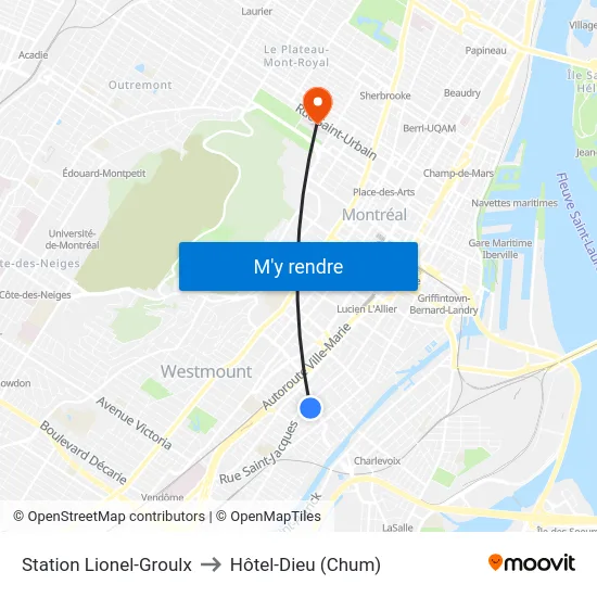 Station Lionel-Groulx to Hôtel-Dieu (Chum) map