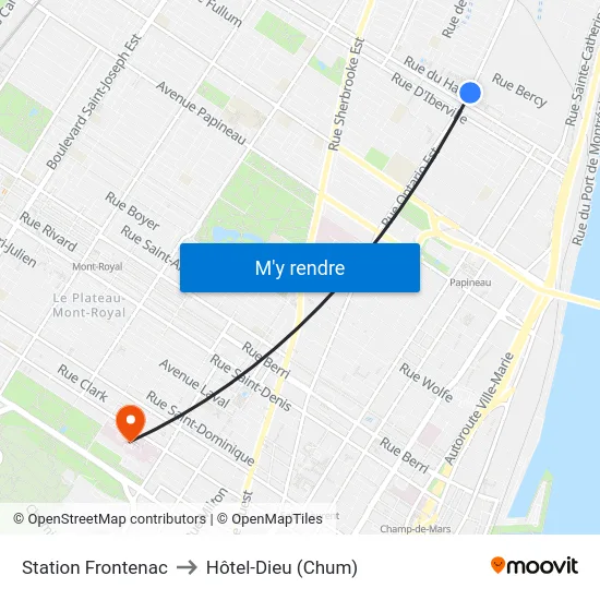 Station Frontenac to Hôtel-Dieu (Chum) map