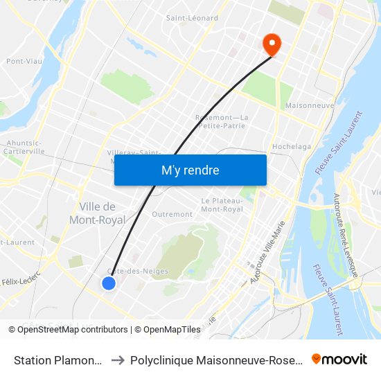 Station Plamondon to Polyclinique Maisonneuve-Rosemont map