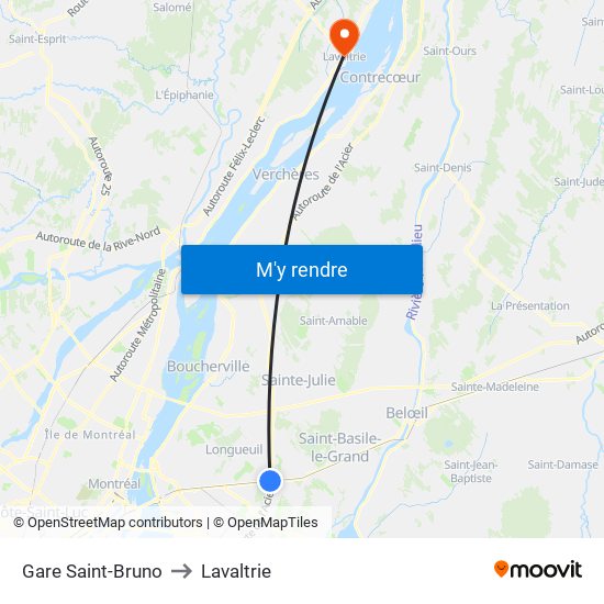 Gare Saint-Bruno to Lavaltrie map