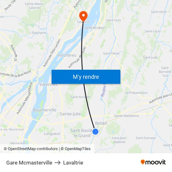 Gare Mcmasterville to Lavaltrie map