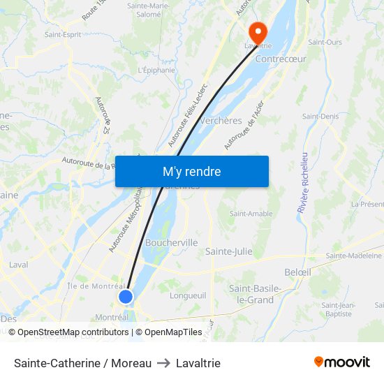 Sainte-Catherine / Moreau to Lavaltrie map