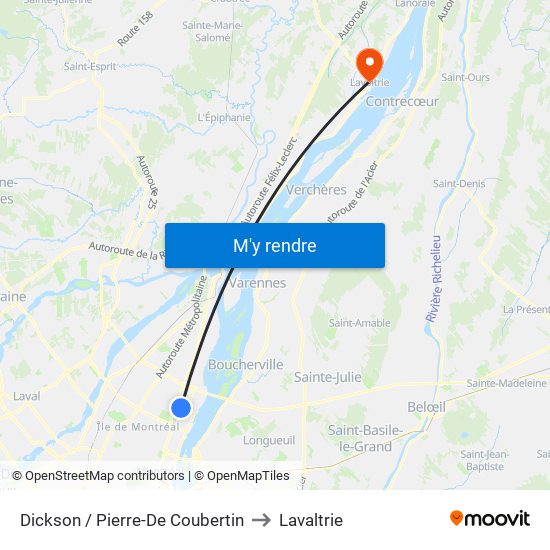 Dickson / Pierre-De Coubertin to Lavaltrie map