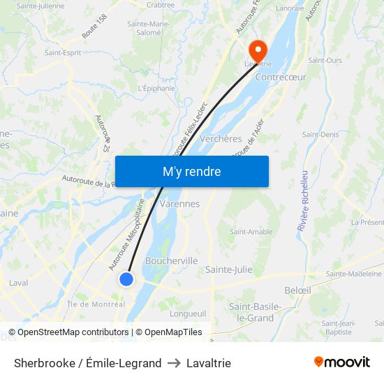 Sherbrooke / Émile-Legrand to Lavaltrie map