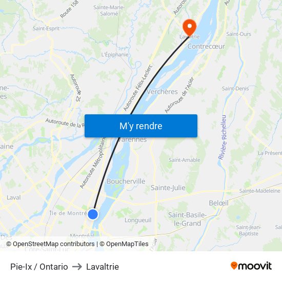 Pie-Ix / Ontario to Lavaltrie map
