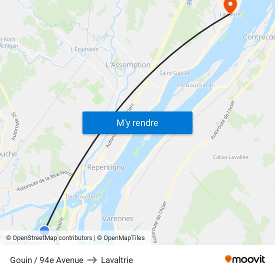 Gouin / 94e Avenue to Lavaltrie map