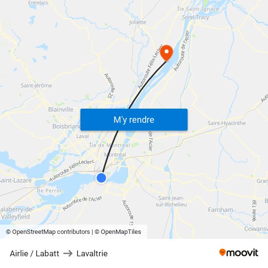 Airlie / Labatt to Lavaltrie map