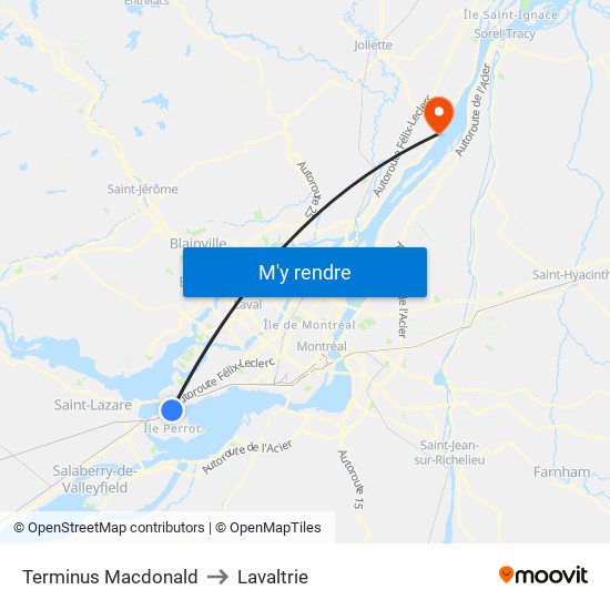 Terminus Macdonald to Lavaltrie map