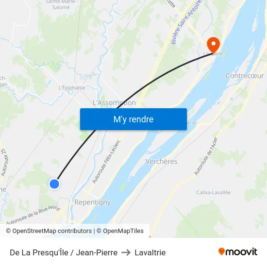 De La Presqu'Île / Jean-Pierre to Lavaltrie map