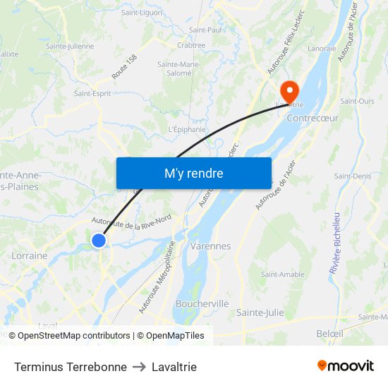 Terminus Terrebonne to Lavaltrie map