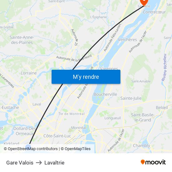 Gare Valois to Lavaltrie map