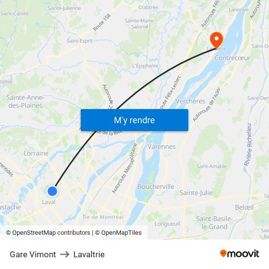 Gare Vimont to Lavaltrie map