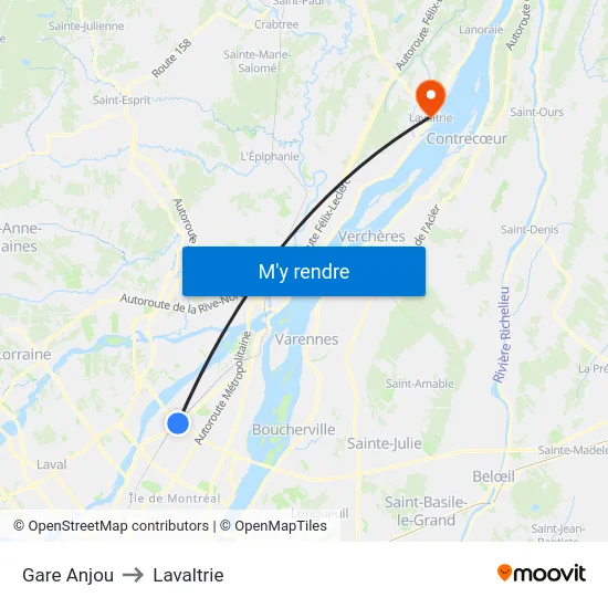 Gare Anjou to Lavaltrie map