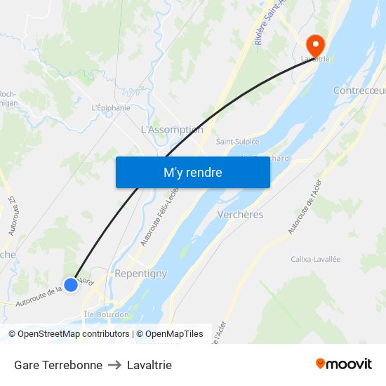 Gare Terrebonne to Lavaltrie map