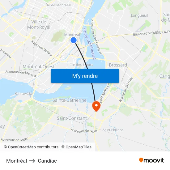 Montréal to Candiac map
