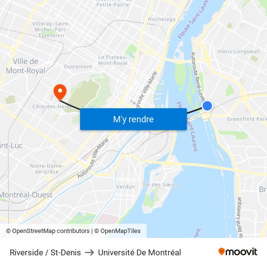 Riverside / St-Denis to Université De Montréal map