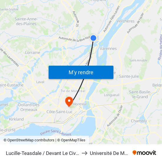 Lucille-Teasdale / Devant Le Civique 1200 to Université De Montréal map