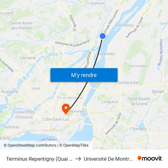 Terminus Repentigny (Quai 4) to Université De Montréal map