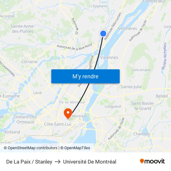 De La Paix / Stanley to Université De Montréal map