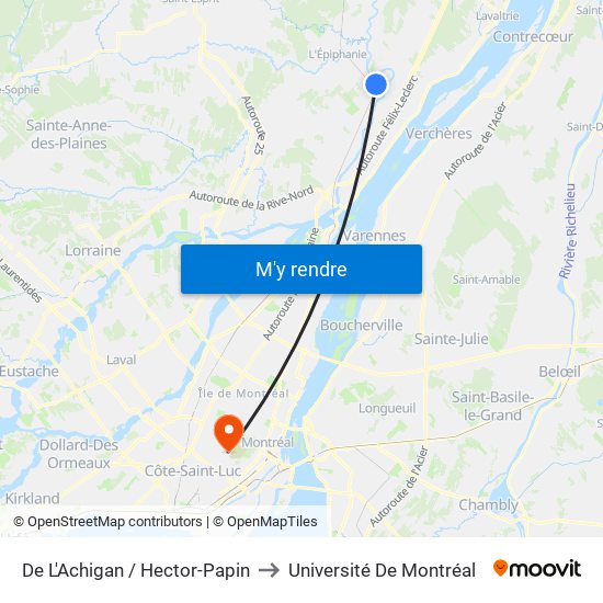 De L'Achigan / Hector-Papin to Université De Montréal map