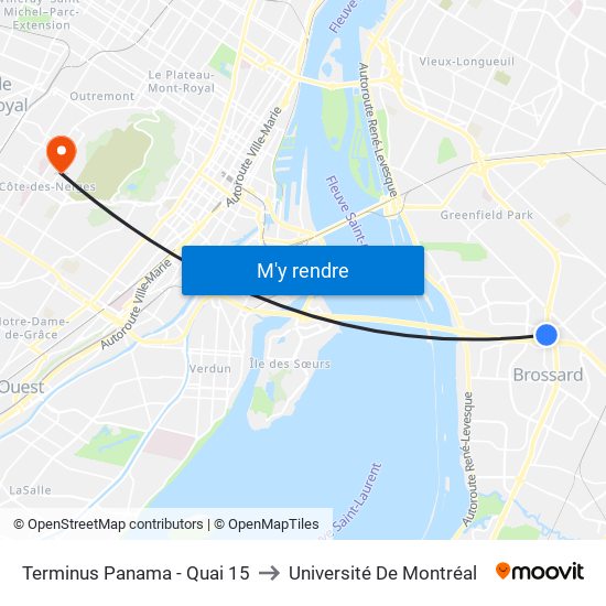 Terminus Panama - Quai 15 to Université De Montréal map