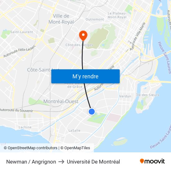 Newman / Angrignon to Université De Montréal map