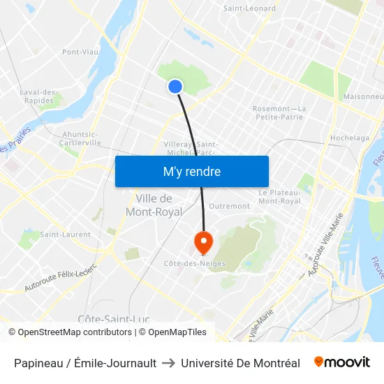 Papineau / Émile-Journault to Université De Montréal map