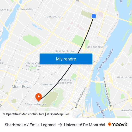 Sherbrooke / Émile-Legrand to Université De Montréal map