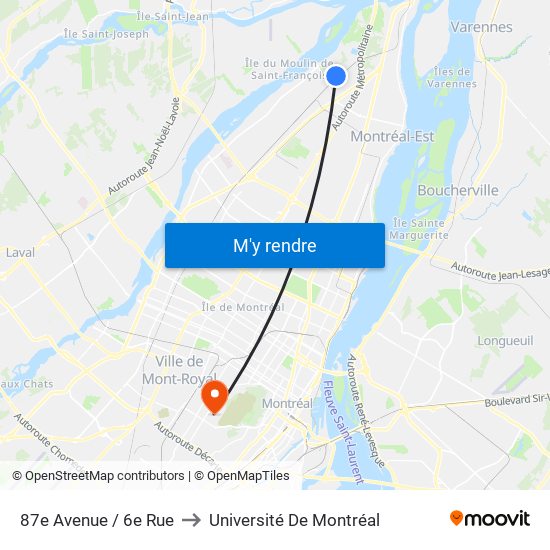 87e Avenue / 6e Rue to Université De Montréal map