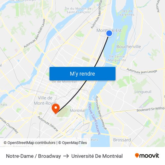 Notre-Dame / Broadway to Université De Montréal map