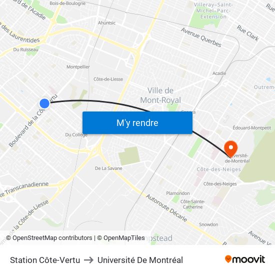 Station Côte-Vertu to Université De Montréal map